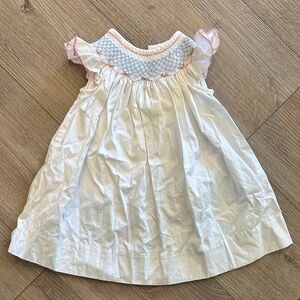 Vintage White Smocked Baby Dress with Pink Accents - Jack and Jill